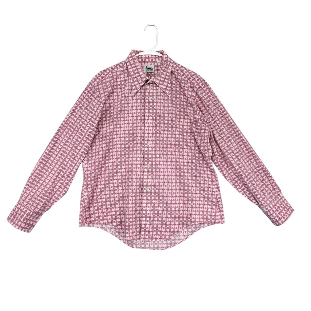 Vintage 80s Demos Men's L Button Up Shirt, Spread Pointed Collar Geometric Korea